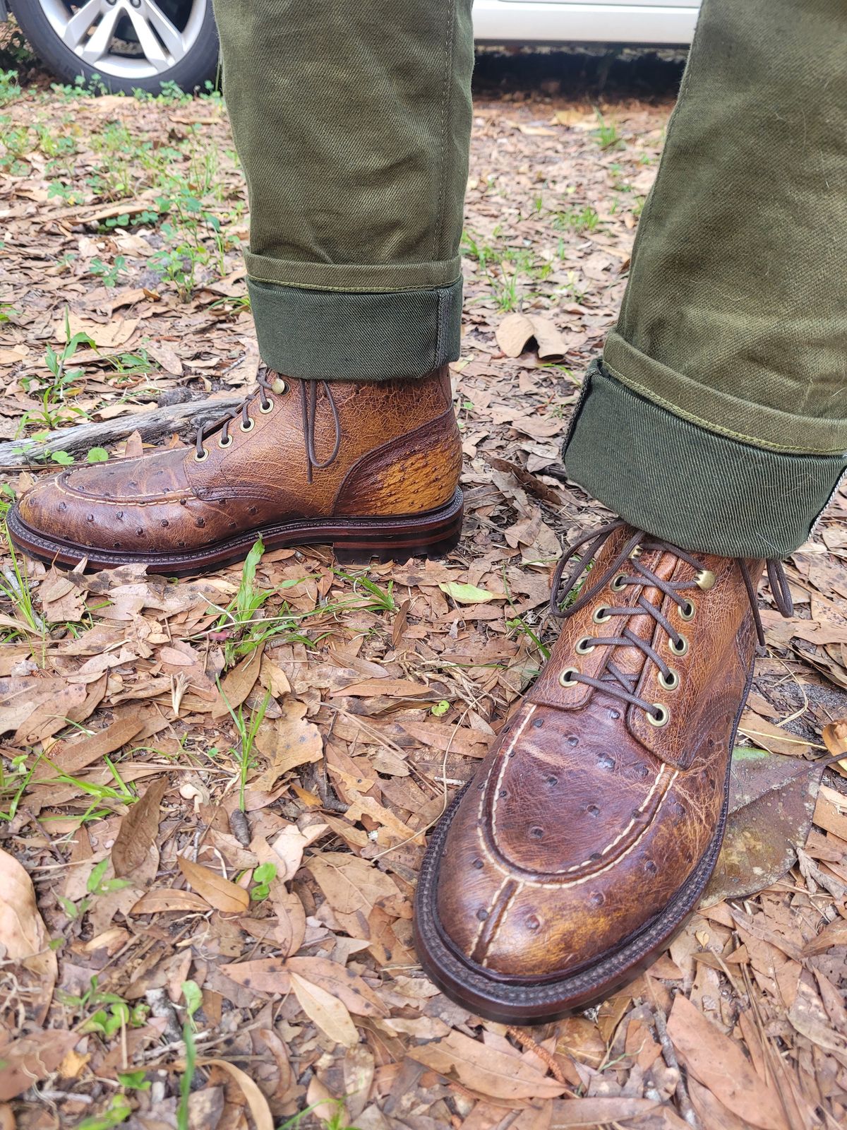 Photo by markieballa on May 3, 2025 of the Grant Stone Ottawa Boot in Tumbled Chestnut Ostrich.