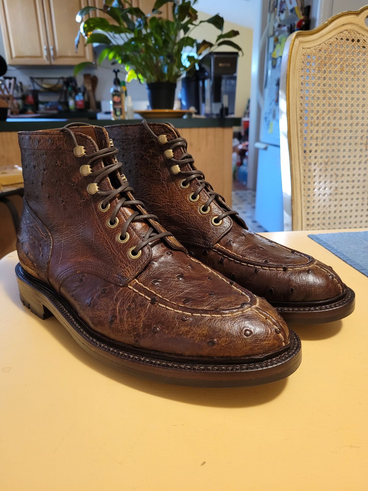 Photo by markieballa on January 28, 2024 of the Grant Stone Ottawa Boot in Tumbled Chestnut Ostrich.