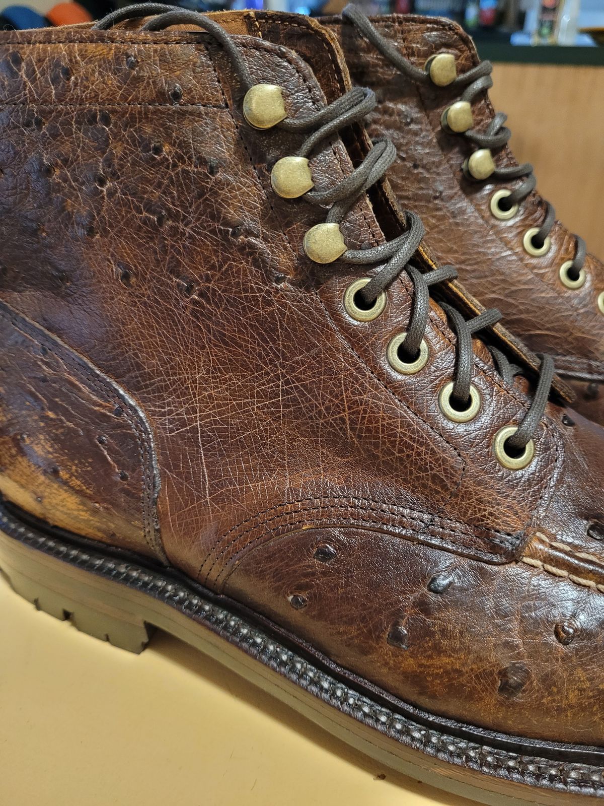 Photo by markieballa on January 28, 2024 of the Grant Stone Ottawa Boot in Tumbled Chestnut Ostrich.