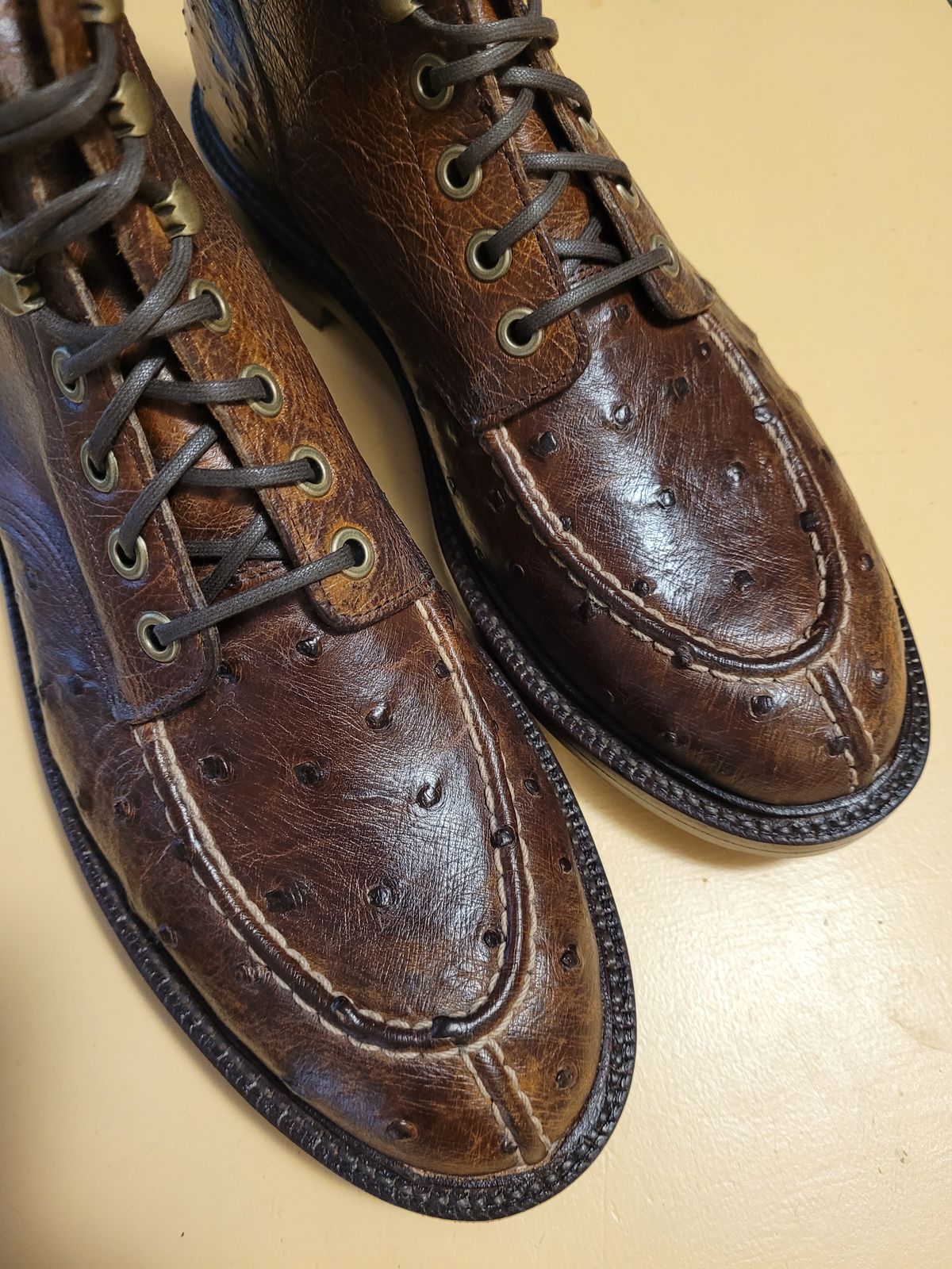 Photo by markieballa on January 28, 2024 of the Grant Stone Ottawa Boot in Tumbled Chestnut Ostrich.