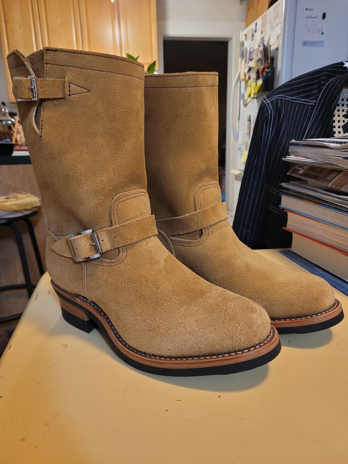 Photo by markieballa on June 4, 2025 of the Keystone Shoe Company Engineer Boot in Tan Roughout.