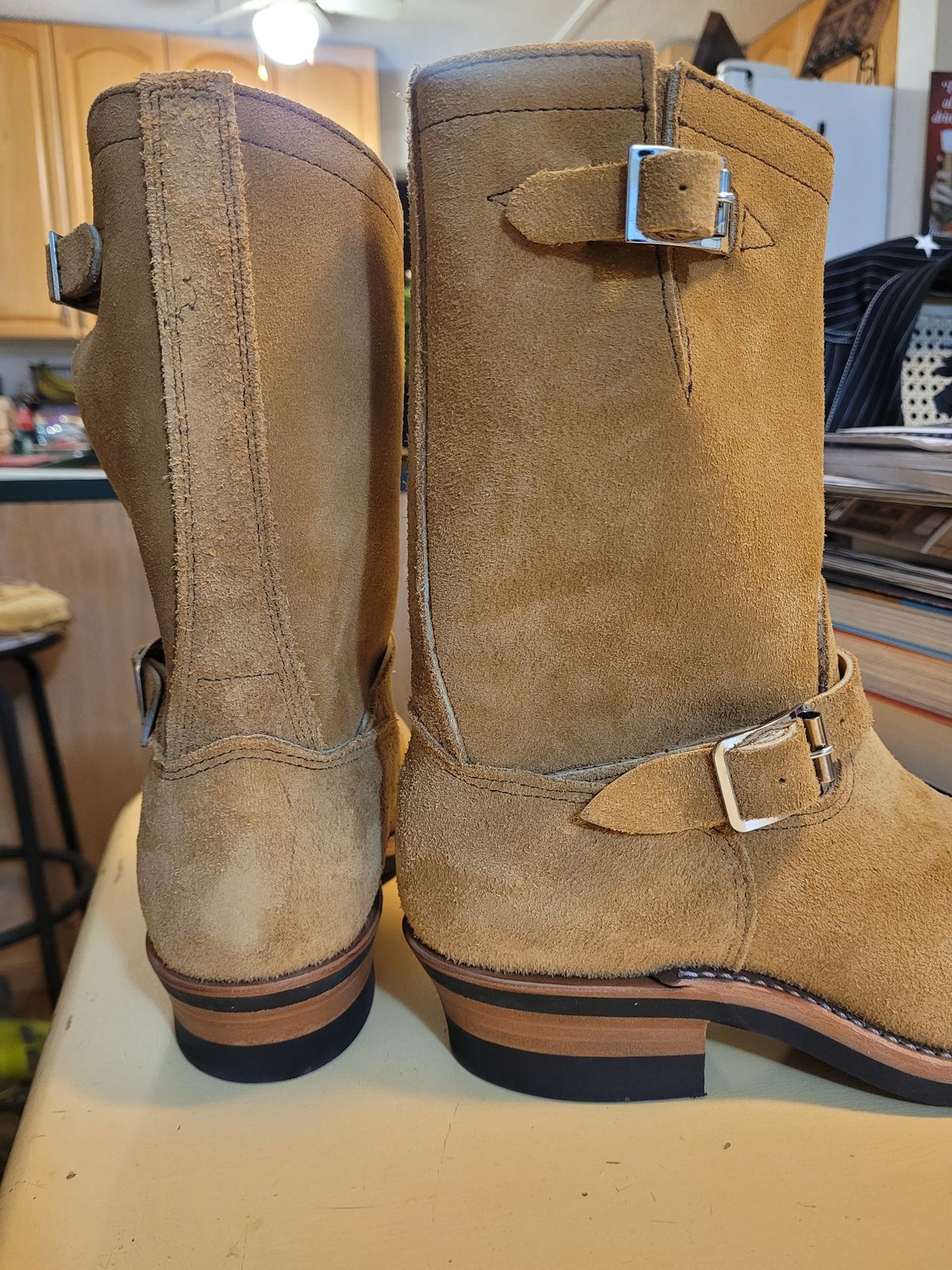 Photo by markieballa on June 4, 2025 of the Keystone Shoe Company Engineer Boot in Tan Roughout.