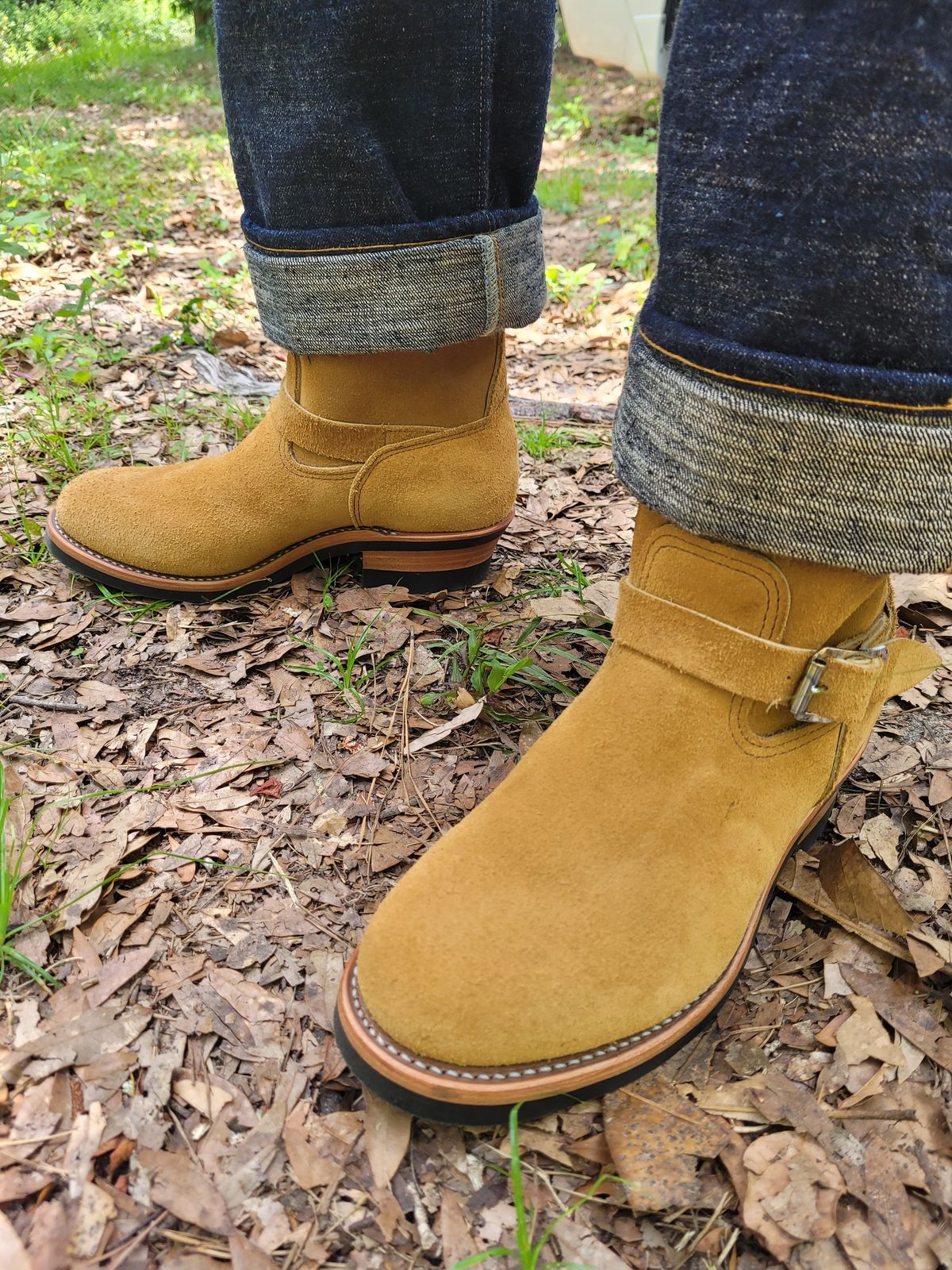 Photo by markieballa on June 10, 2025 of the Keystone Shoe Company Engineer Boot in Tan Roughout.