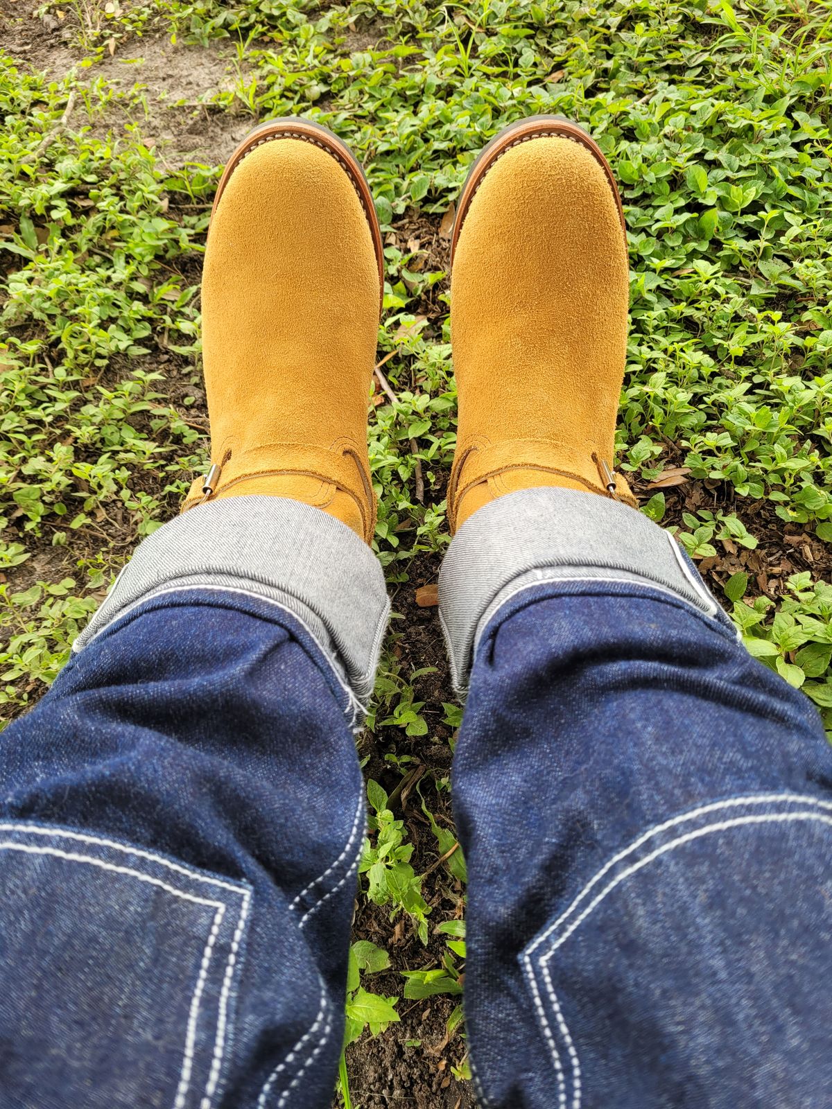 Photo by markieballa on July 8, 2025 of the Keystone Shoe Company Engineer Boot in Tan Roughout.