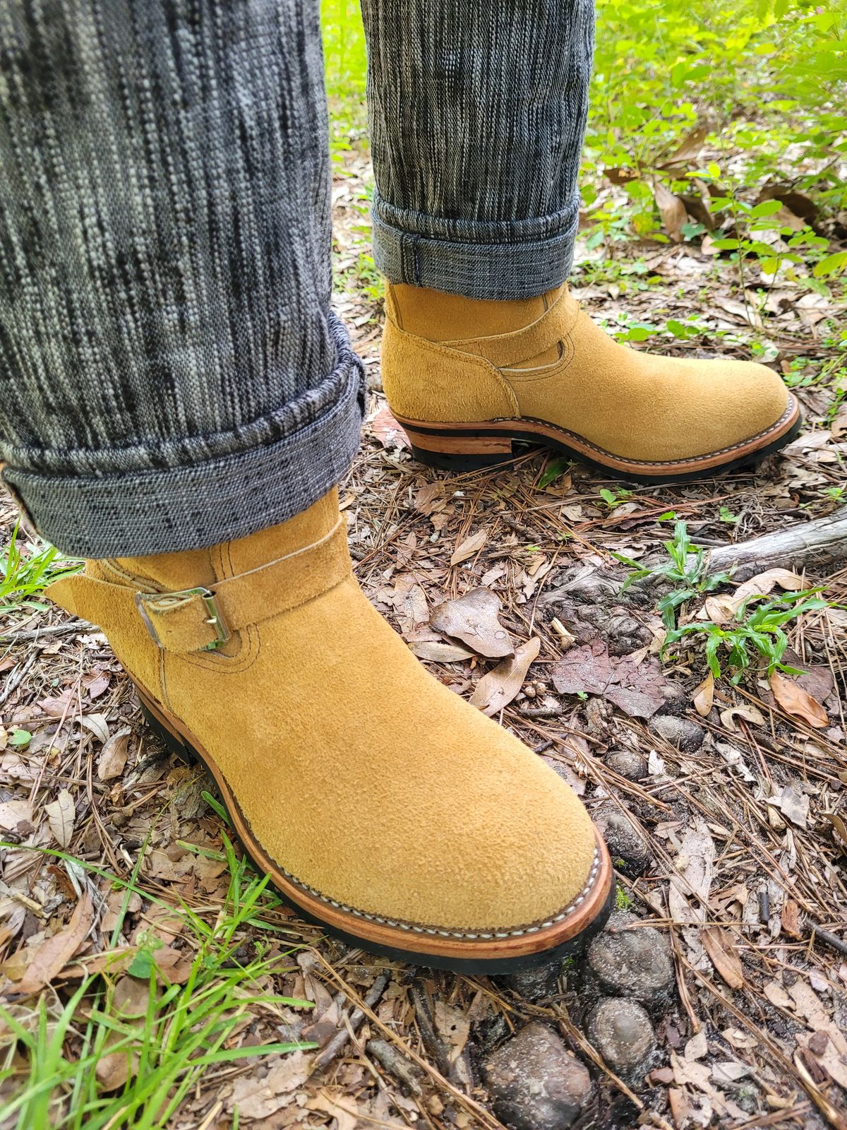 Photo by markieballa on July 26, 2025 of the Keystone Shoe Company Engineer Boot in Tan Roughout.