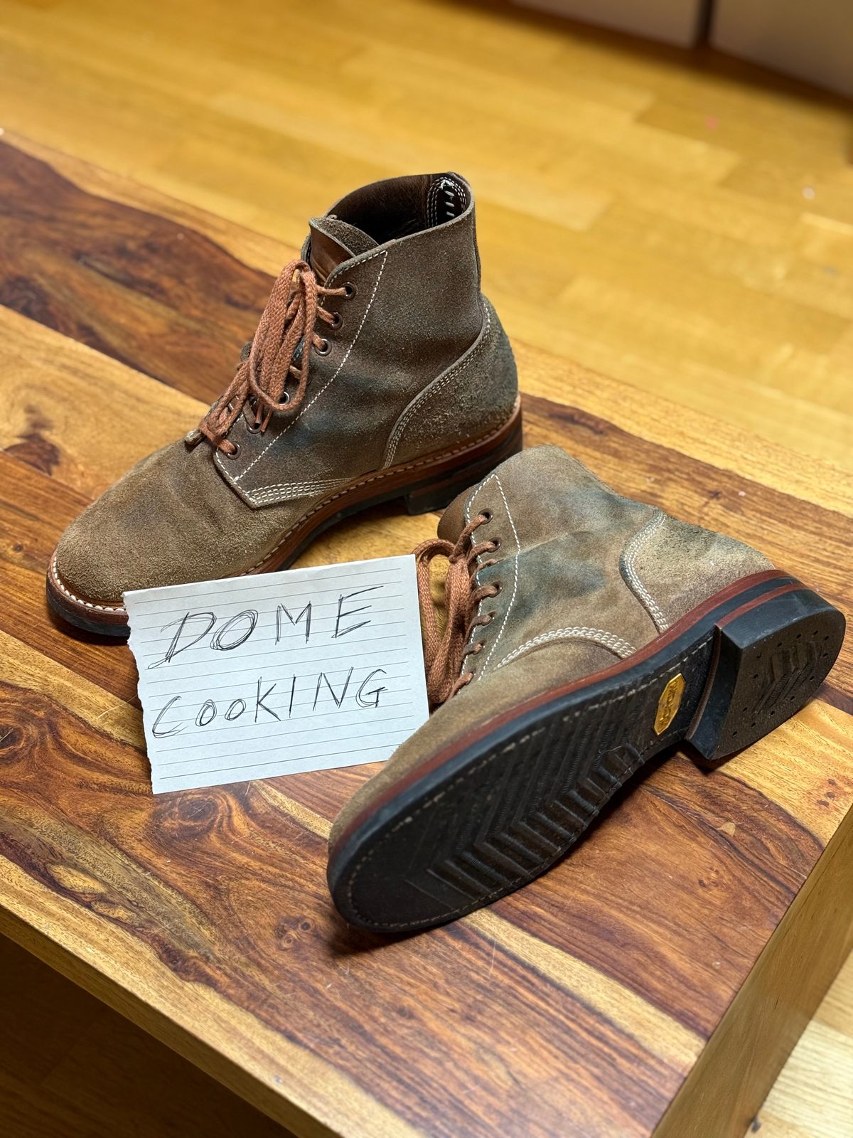 Photo by ruff.de.nimes on November 3, 2025 of the John Lofgren M-43 Service Shoes in Horween Leather CXL Natural Roughout.