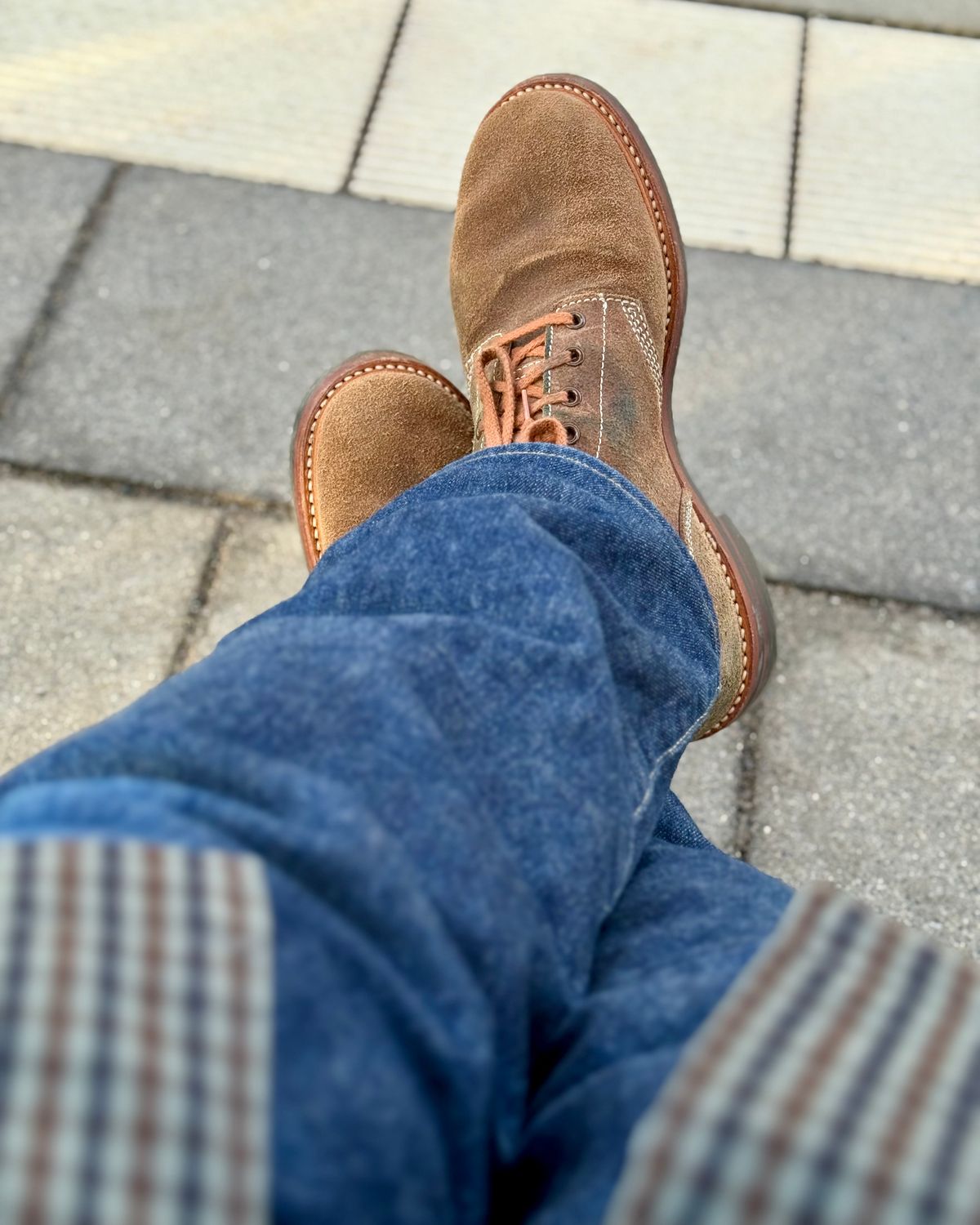Photo by ruff.de.nimes on November 18, 2025 of the John Lofgren M-43 Service Shoes in Horween Leather CXL Natural Roughout.