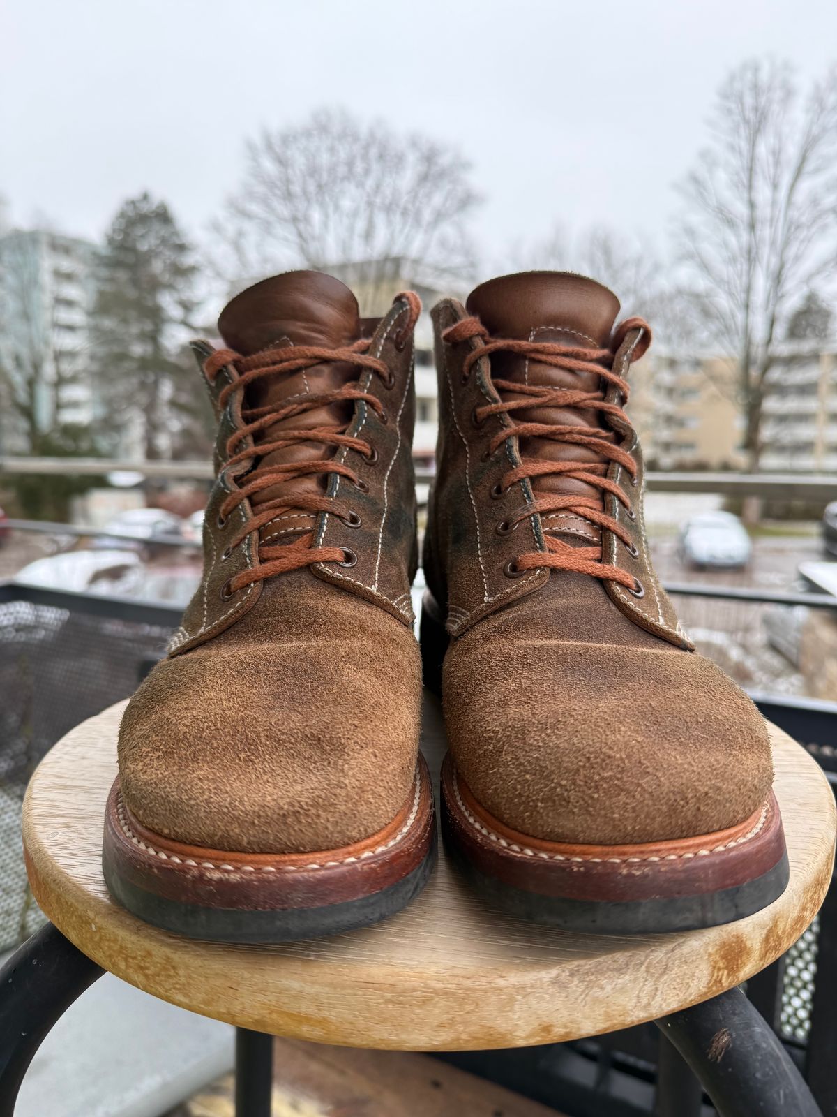 Photo by ruff.de.nimes on December 5, 2025 of the John Lofgren M-43 Service Shoes in Horween Leather CXL Natural Roughout.