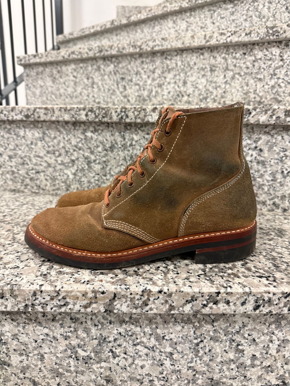 Photo by ruff.de.nimes on February 2, 2026 of the John Lofgren M-43 Service Shoes in Horween Leather CXL Natural Roughout.