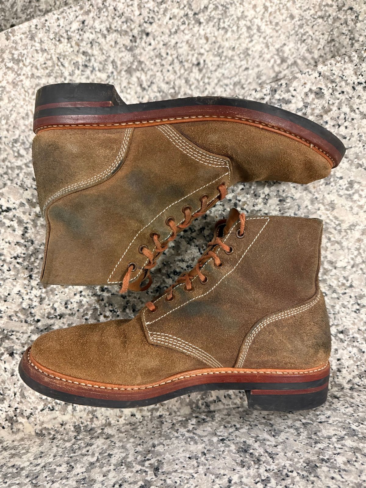 Photo by ruff.de.nimes on February 2, 2026 of the John Lofgren M-43 Service Shoes in Horween Leather CXL Natural Roughout.