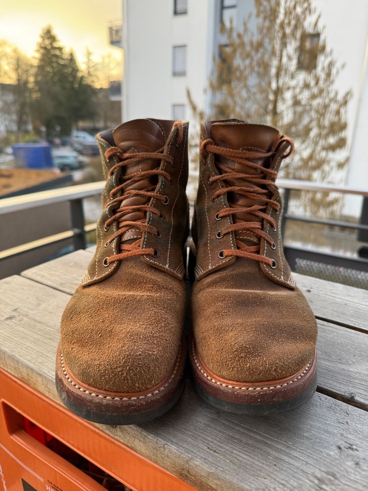 Photo by ruff.de.nimes on March 3, 2026 of the John Lofgren M-43 Service Shoes in Horween Leather CXL Natural Roughout.