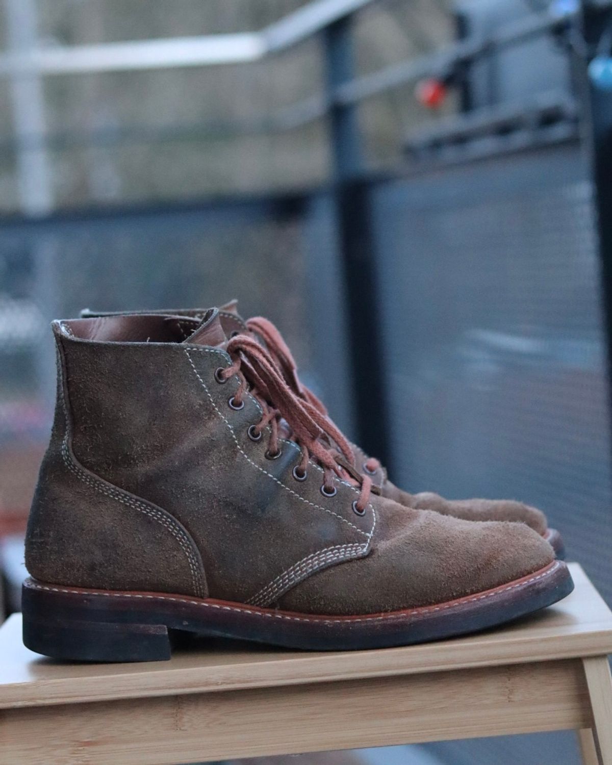 Photo by ruff.de.nimes on March 28, 2026 of the John Lofgren M-43 Service Shoes in Horween Leather CXL Natural Roughout.