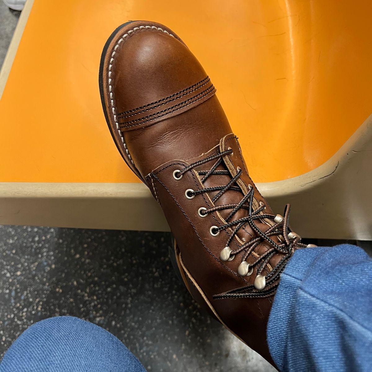 Photo by jadecathedral on December 31, 2024 of the Red Wing Iron Ranger in S.B. Foot Amber Harness.