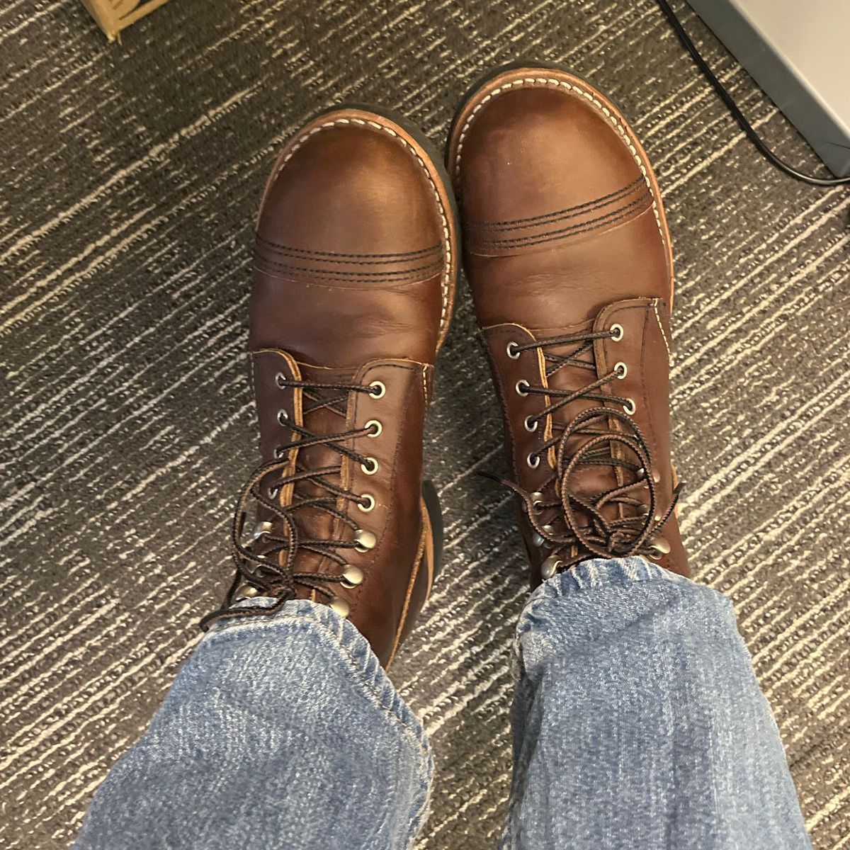 Photo by jadecathedral on February 25, 2025 of the Red Wing Iron Ranger in S.B. Foot Amber Harness.