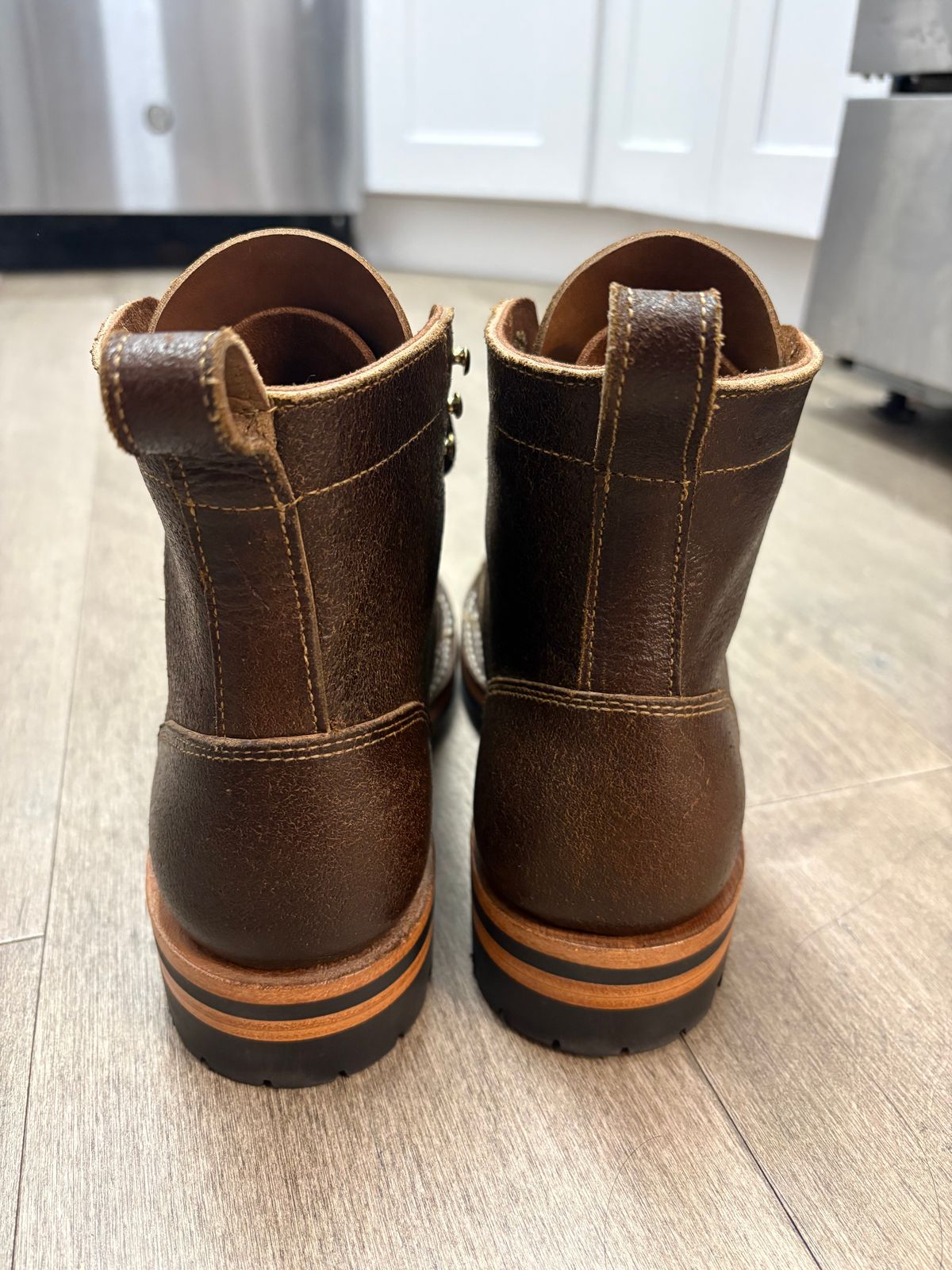 Photo by jadecathedral on November 1, 2025 of the Bordon Tukano Boots in Horween Cinnamon Waxed Flesh.