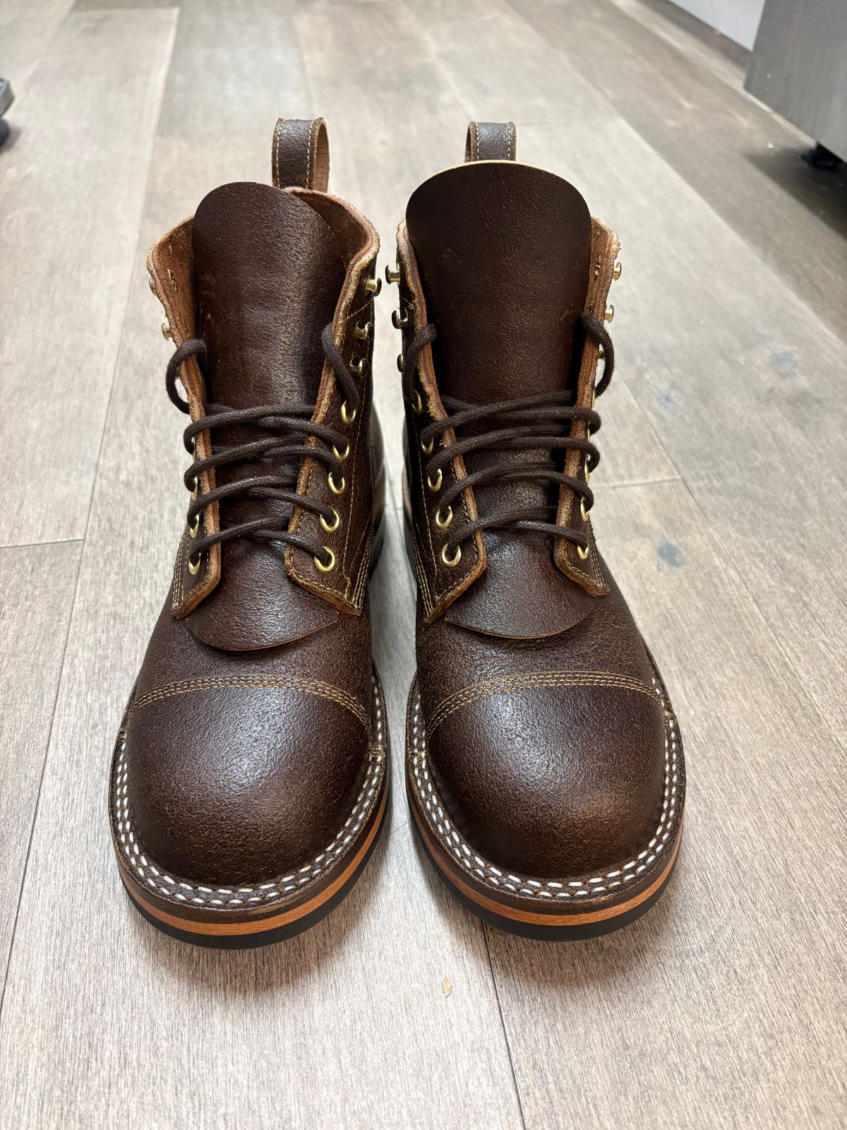Photo by jadecathedral on November 1, 2025 of the Bordon Tukano Boots in Horween Cinnamon Waxed Flesh.