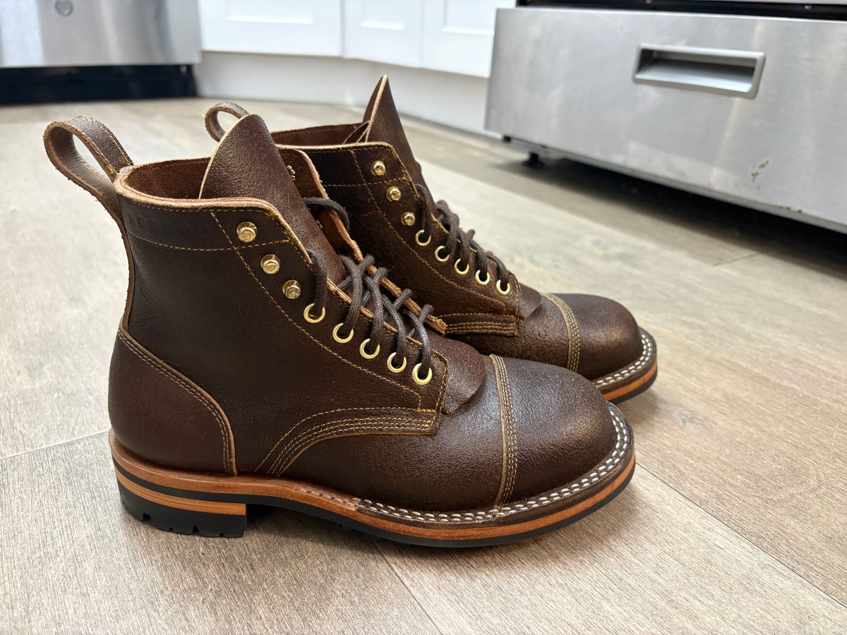 Photo by jadecathedral on November 1, 2025 of the Bordon Tukano Boots in Horween Cinnamon Waxed Flesh.
