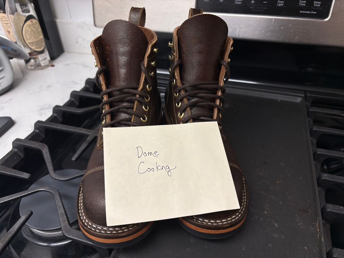 Photo by jadecathedral on November 1, 2025 of the Bordon Tukano Boots in Horween Cinnamon Waxed Flesh.