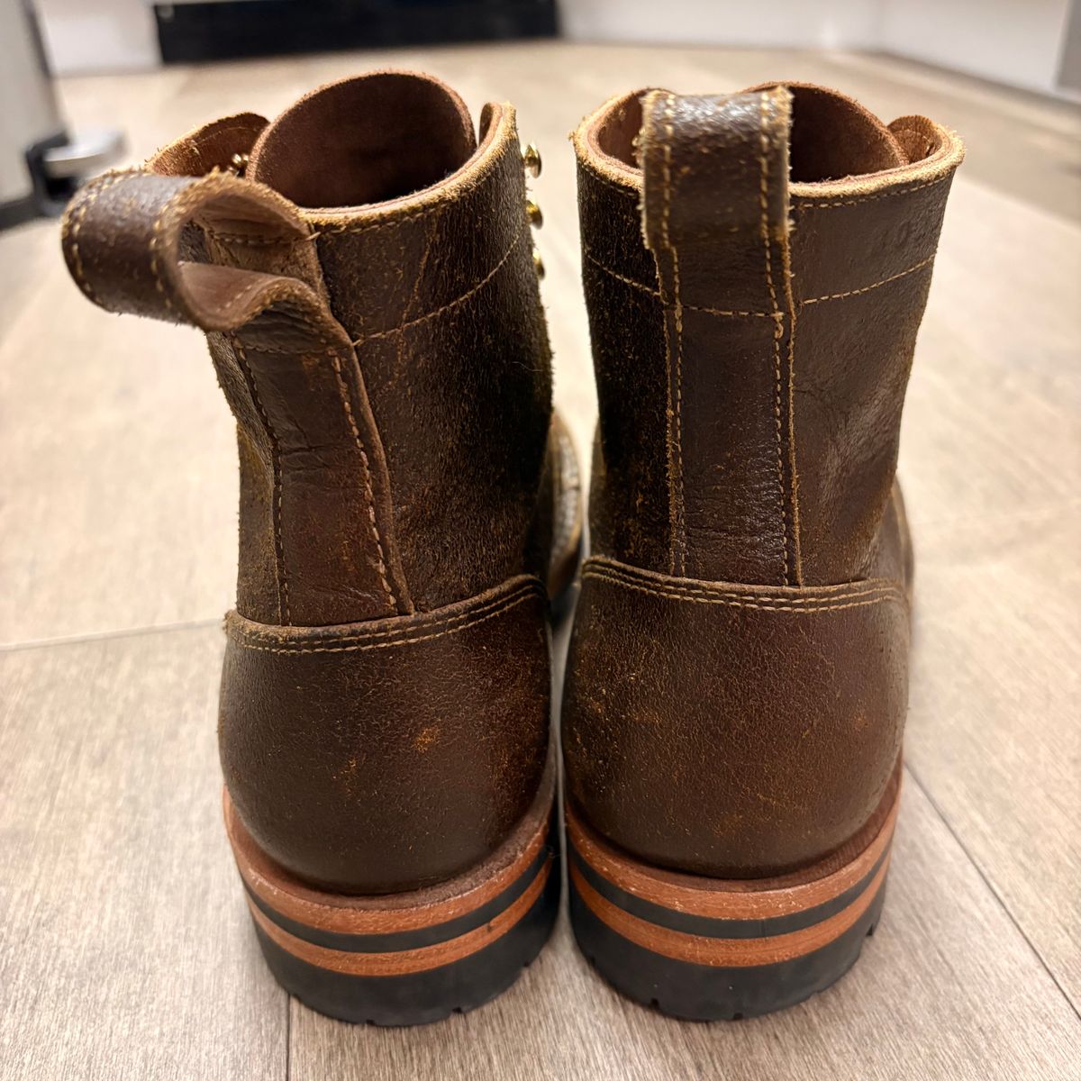 Photo by jadecathedral on December 2, 2025 of the Bordon Tukano Boots in Horween Cinnamon Waxed Flesh.
