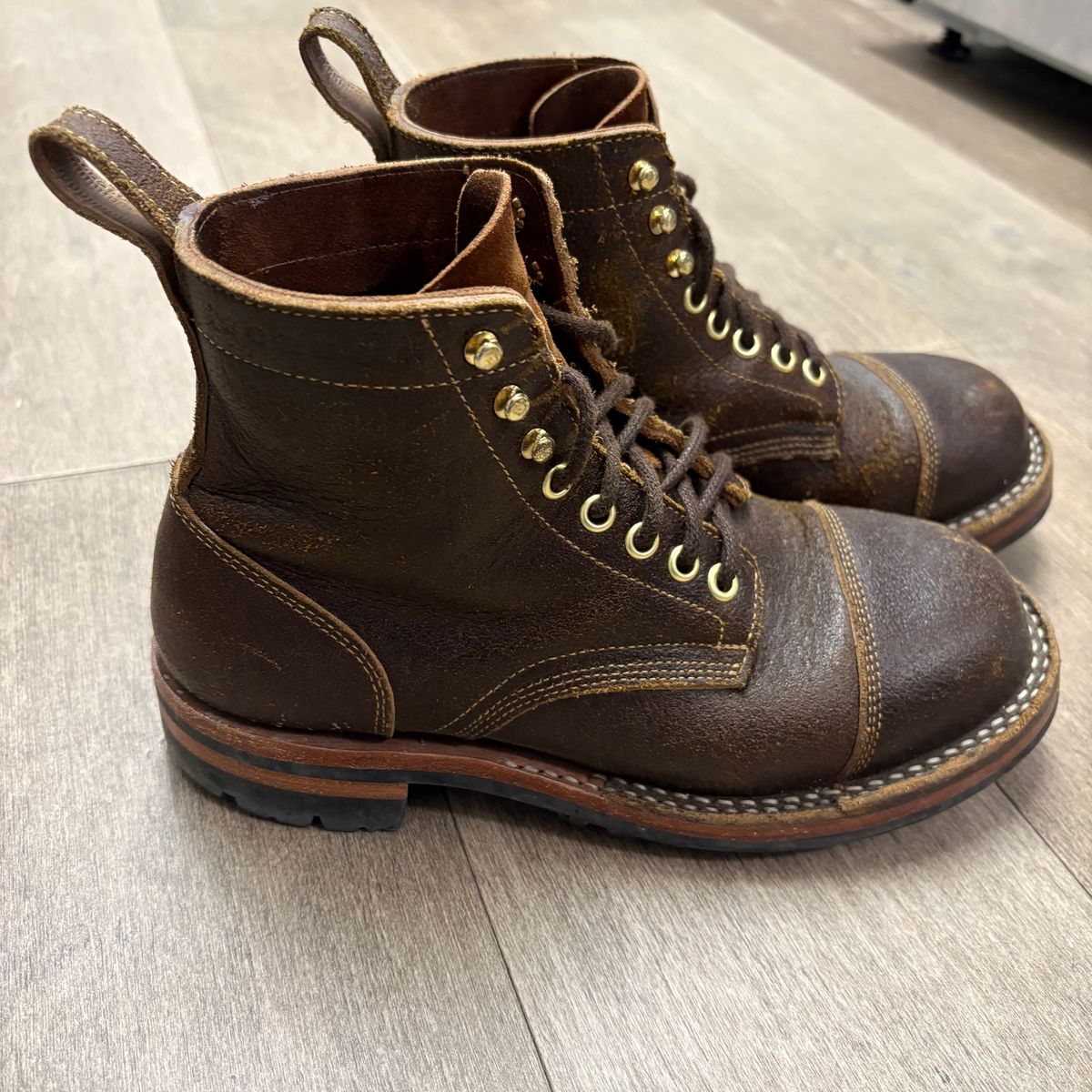 Photo by jadecathedral on February 2, 2026 of the Bordon Tukano Boots in Horween Cinnamon Waxed Flesh.