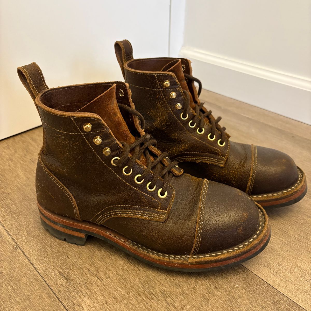 Photo by jadecathedral on April 4, 2026 of the Bordon Tukano Boots in Horween Cinnamon Waxed Flesh.