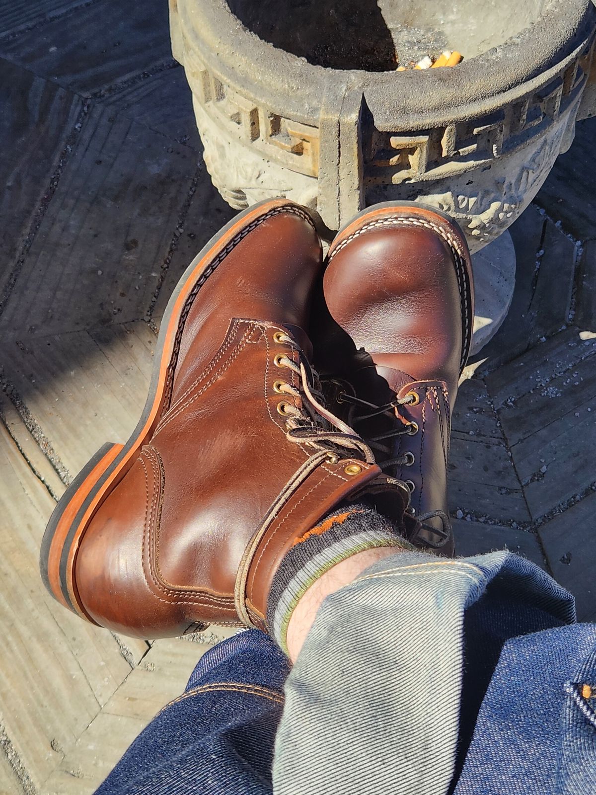 Photo by gotmoore on March 10, 2025 of the Nicks Lace Up Heritage in Horween Brown Chromexcel.