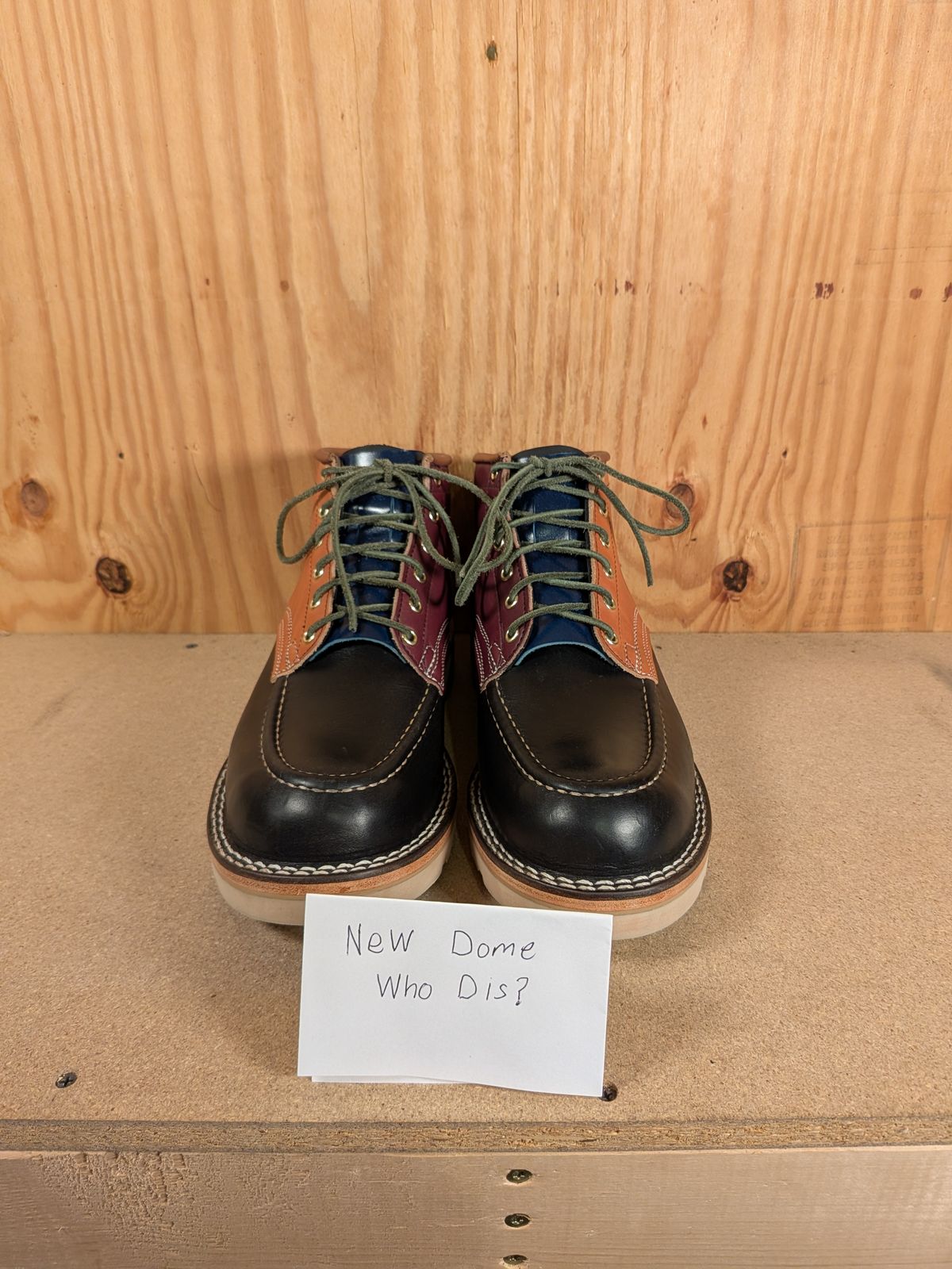 Photo by gotmoore on October 1, 2025 of the Nicks Moc Toe in Horween Black Chromexcel & Wickett & Craig Medium Brown Traditional Harness & Wickett & Craig Burgundy Traditional Harness.