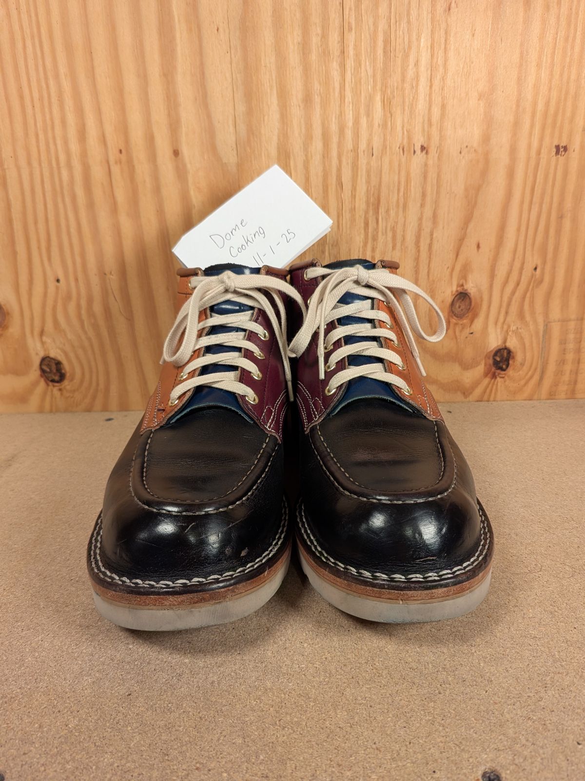 Photo by gotmoore on November 1, 2025 of the Nicks Moc Toe in Horween Black Chromexcel & Wickett & Craig Medium Brown Traditional Harness & Wickett & Craig Burgundy Traditional Harness.