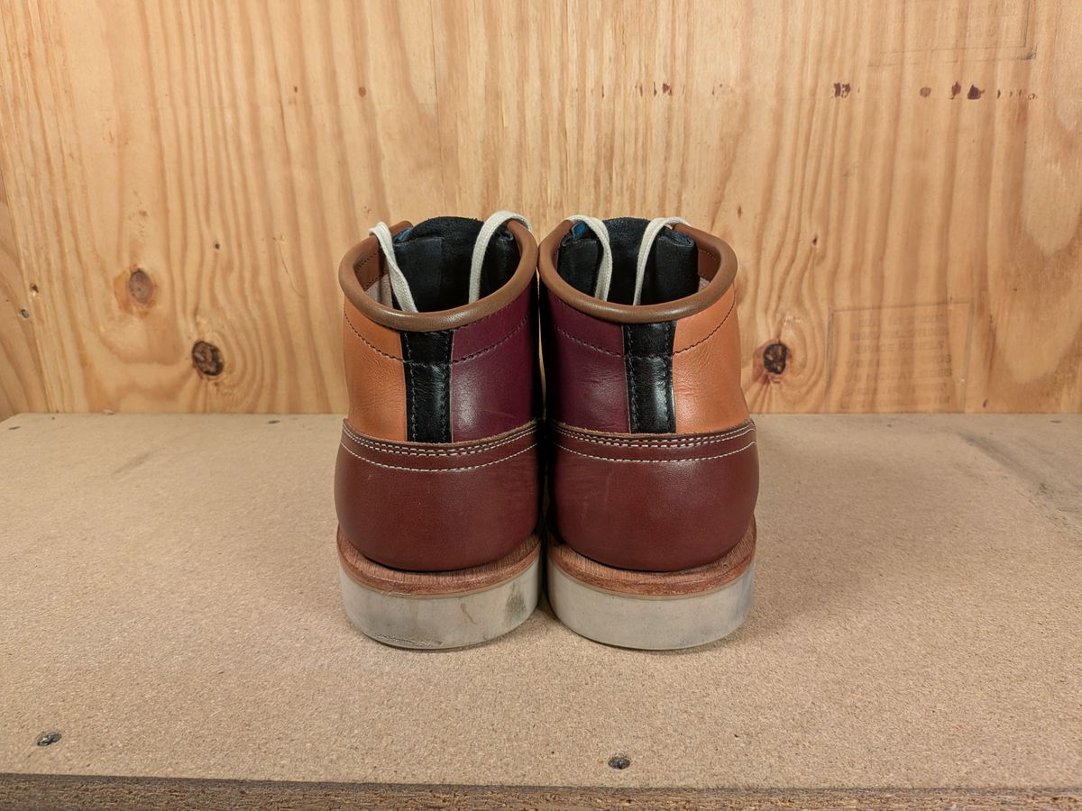 Photo by gotmoore on December 4, 2025 of the Nicks Moc Toe in Horween Black Chromexcel & Wickett & Craig Medium Brown Traditional Harness & Wickett & Craig Burgundy Traditional Harness.