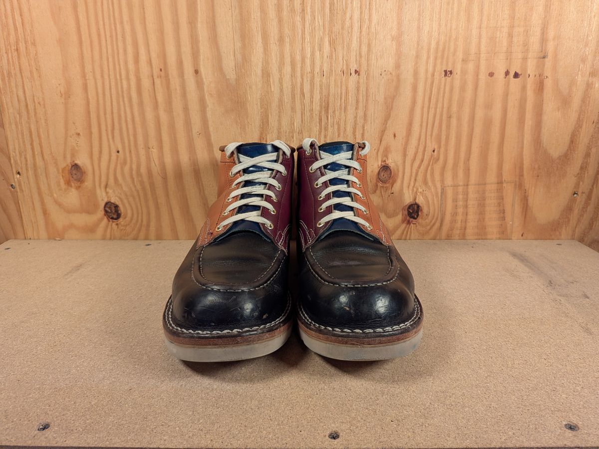 Photo by gotmoore on December 4, 2025 of the Nicks Moc Toe in Horween Black Chromexcel & Wickett & Craig Medium Brown Traditional Harness & Wickett & Craig Burgundy Traditional Harness.