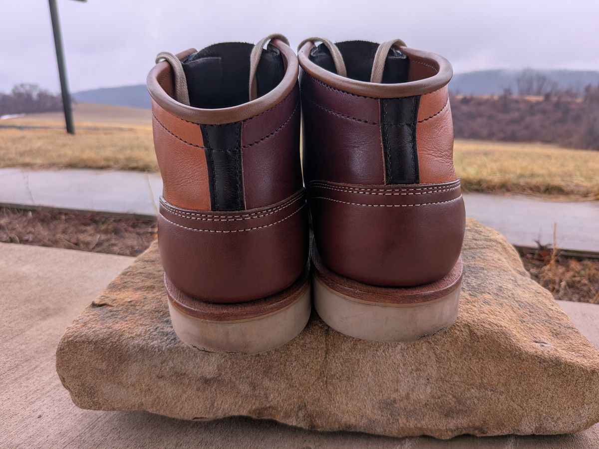 Photo by gotmoore on March 5, 2026 of the Nicks Moc Toe in Horween Black Chromexcel & Wickett & Craig Medium Brown Traditional Harness & Wickett & Craig Burgundy Traditional Harness.