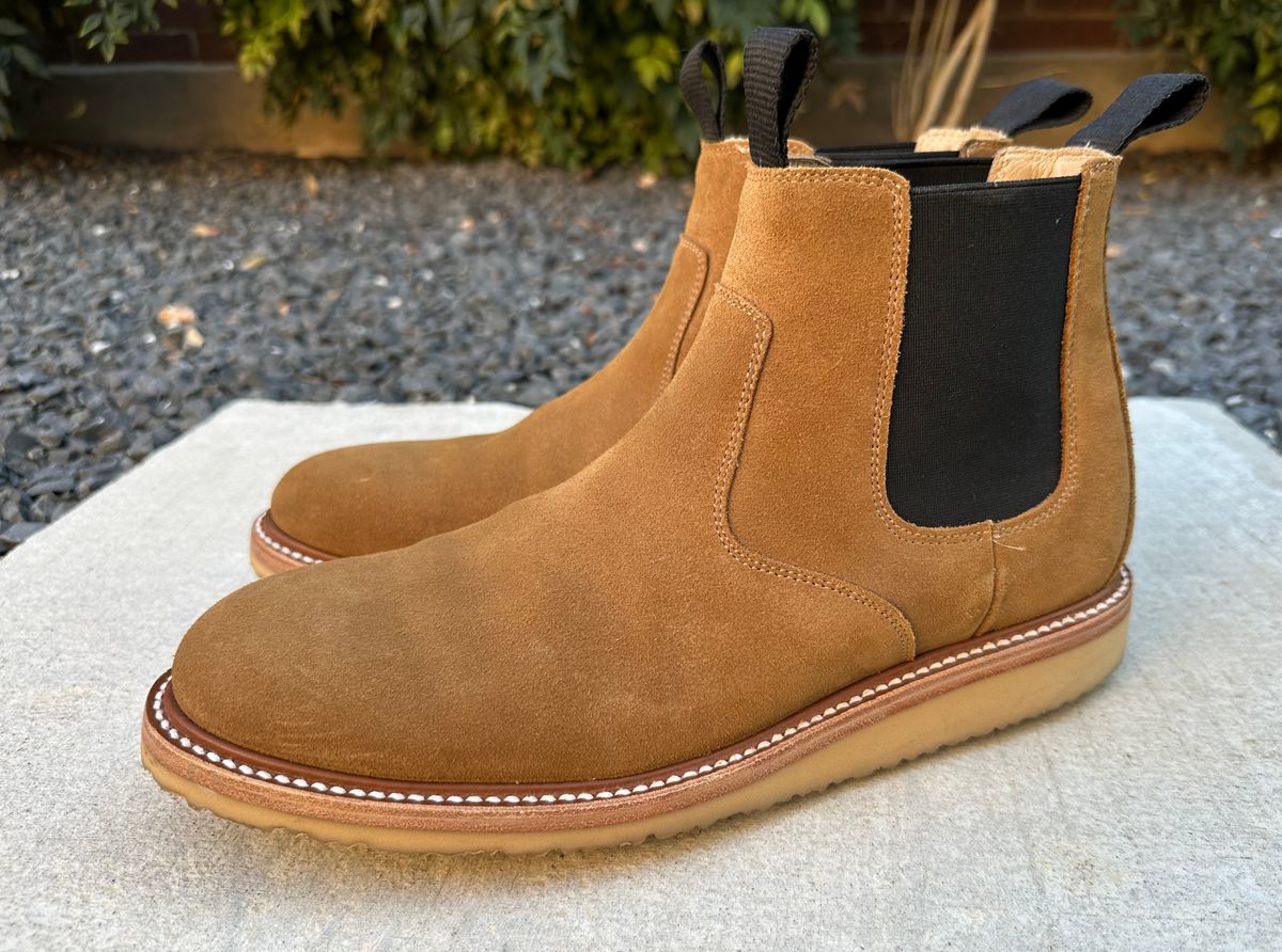 Photo by sans_cuff on October 4, 2025 of the Rhodes Footwear Work Wedge Chelsea Boot in Full Grain Suede Leather.