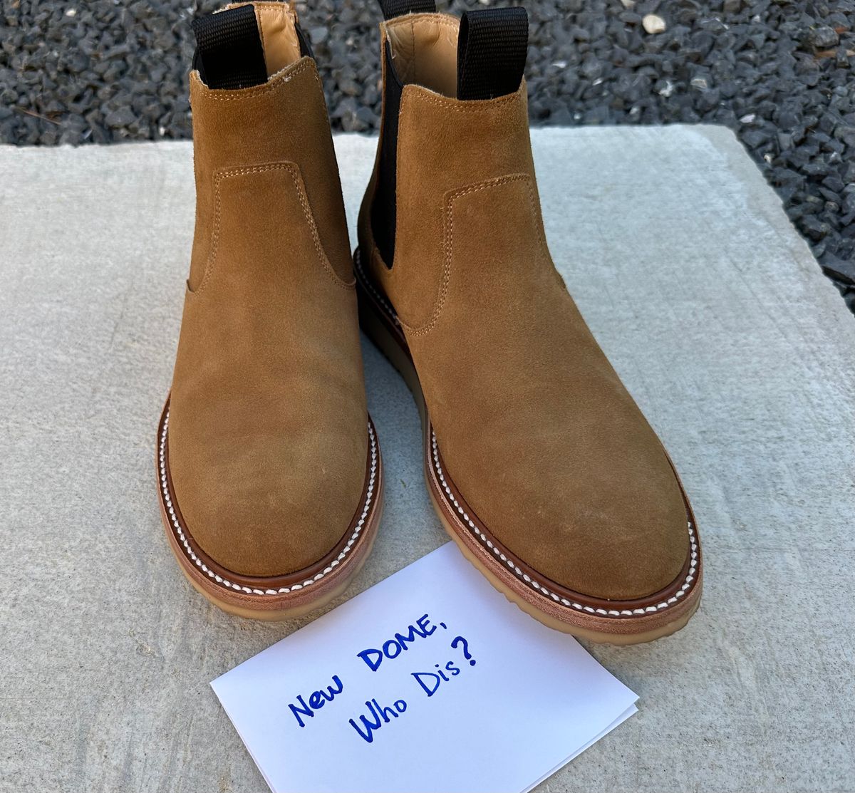 Photo by sans_cuff on October 4, 2025 of the Rhodes Footwear Work Wedge Chelsea Boot in Full Grain Suede Leather.