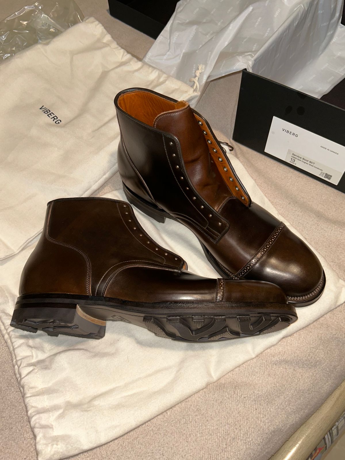 Photo by lowrollr on May 16, 2026 of the Viberg Service Boot BCT in Horween Dark Cognac Shell Cordovan.