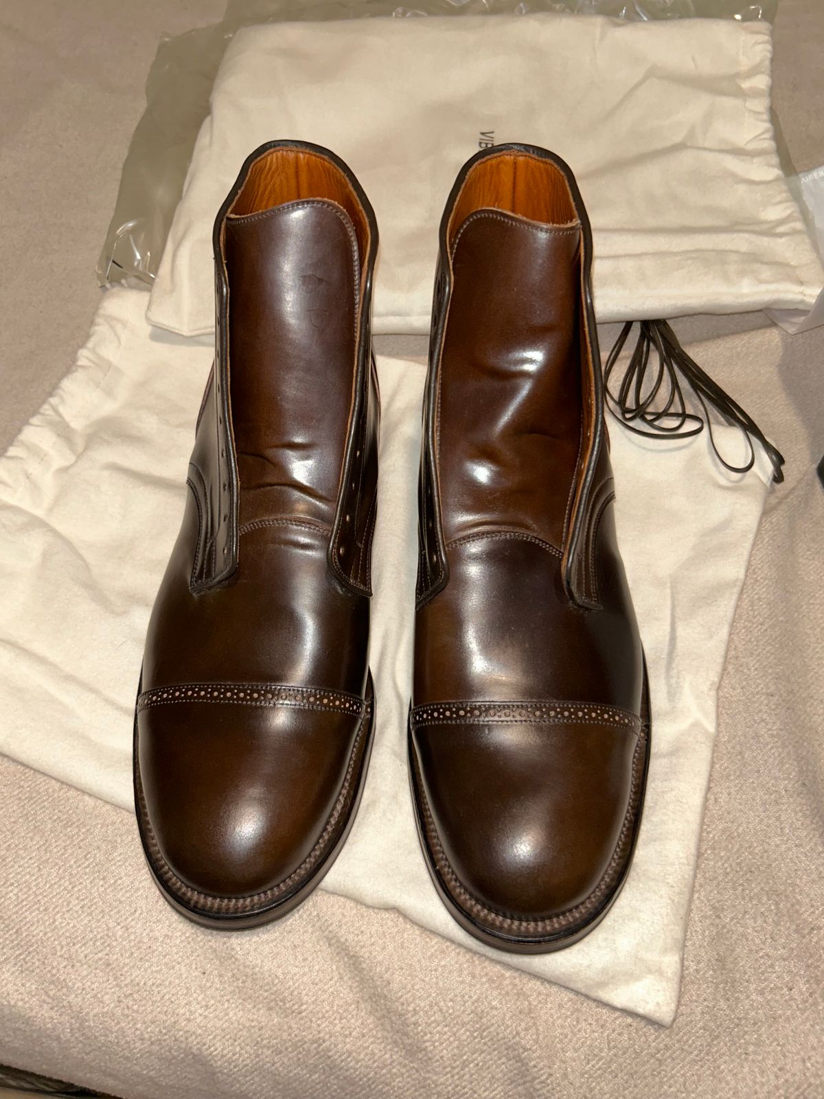 Photo by lowrollr on May 16, 2026 of the Viberg Service Boot BCT in Horween Dark Cognac Shell Cordovan.