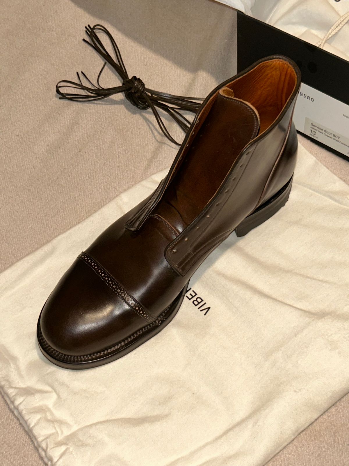 Photo by lowrollr on May 15, 2026 of the Viberg Service Boot BCT in Horween Dark Cognac Shell Cordovan.