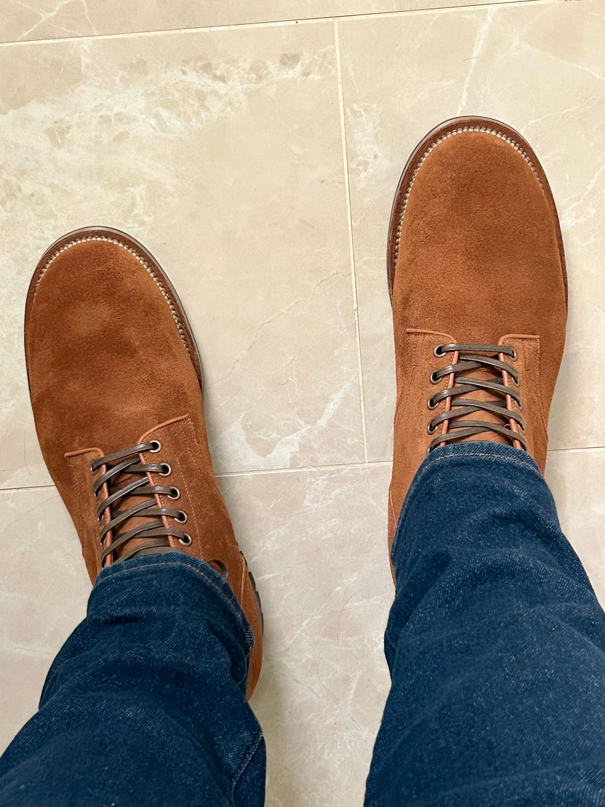 Photo by lowrollr on November 11, 2025 of the Viberg Service Boot in Horween Aged Bark Chamois Roughout.