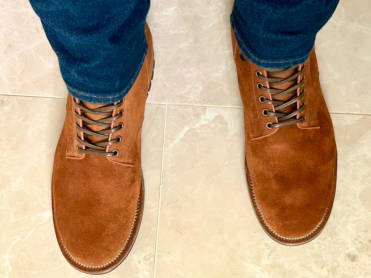 Photo by lowrollr on November 11, 2025 of the Viberg Service Boot in Horween Aged Bark Chamois Roughout.