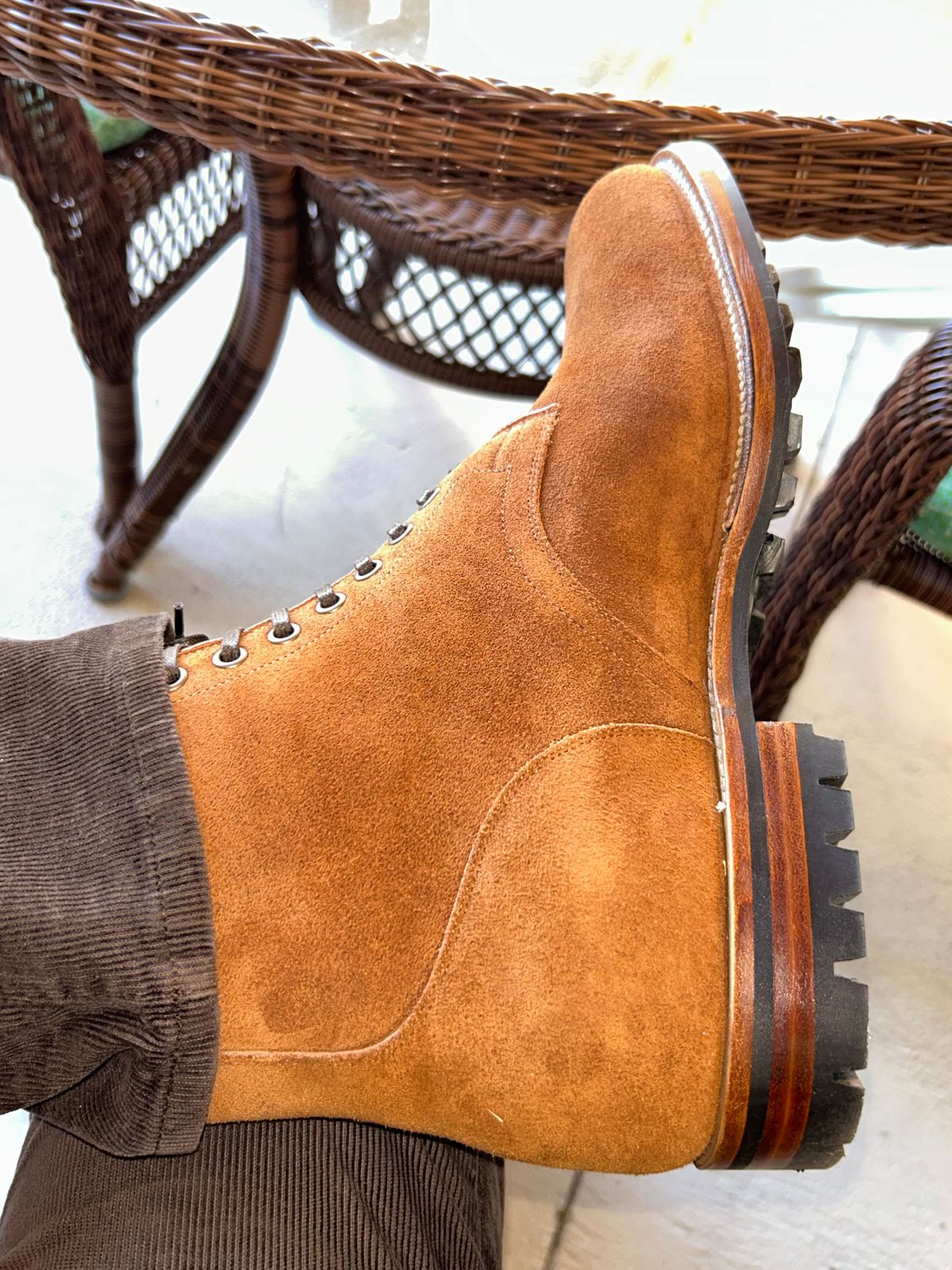 Photo by lowrollr on November 14, 2025 of the Viberg Service Boot in Horween Aged Bark Chamois Roughout.