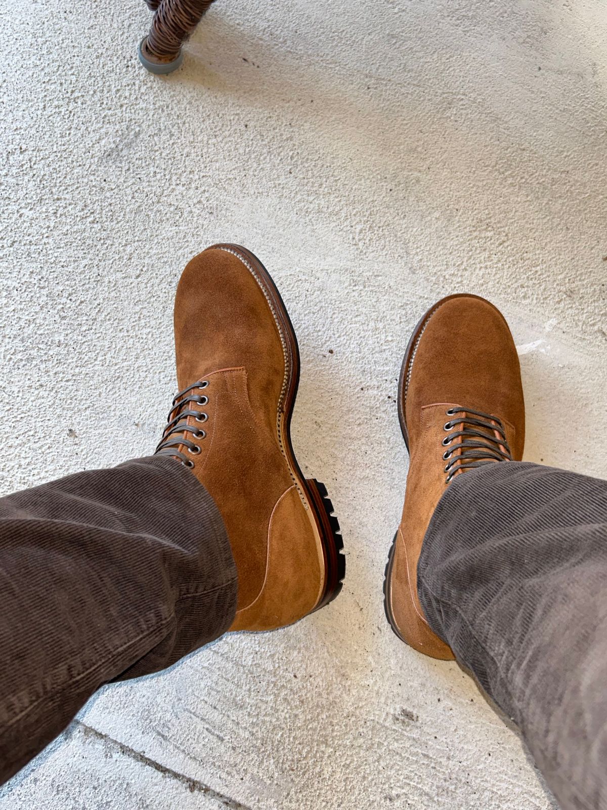 Photo by lowrollr on November 14, 2025 of the Viberg Service Boot in Horween Aged Bark Chamois Roughout.
