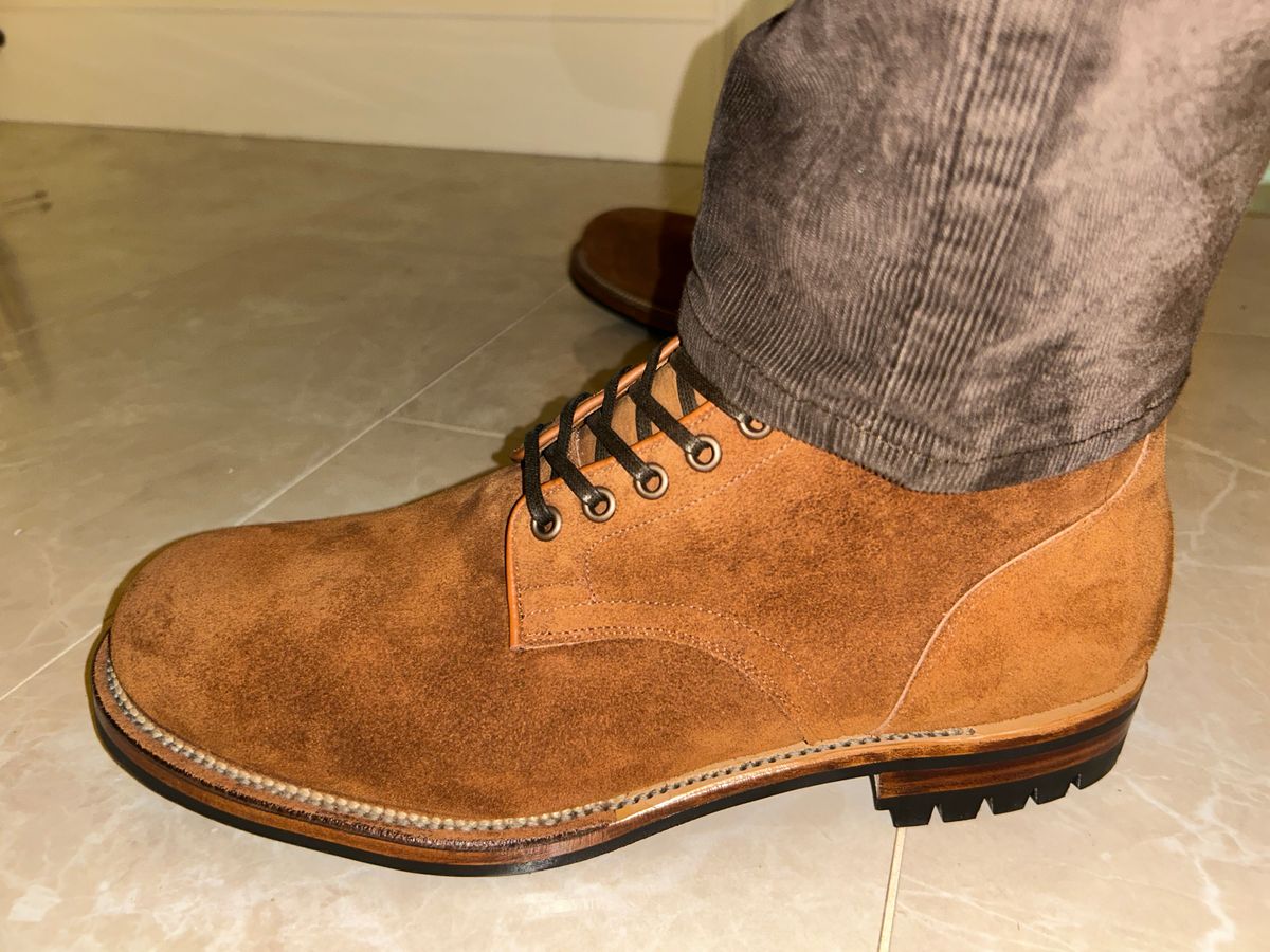Photo by lowrollr on November 14, 2025 of the Viberg Service Boot in Horween Aged Bark Chamois Roughout.