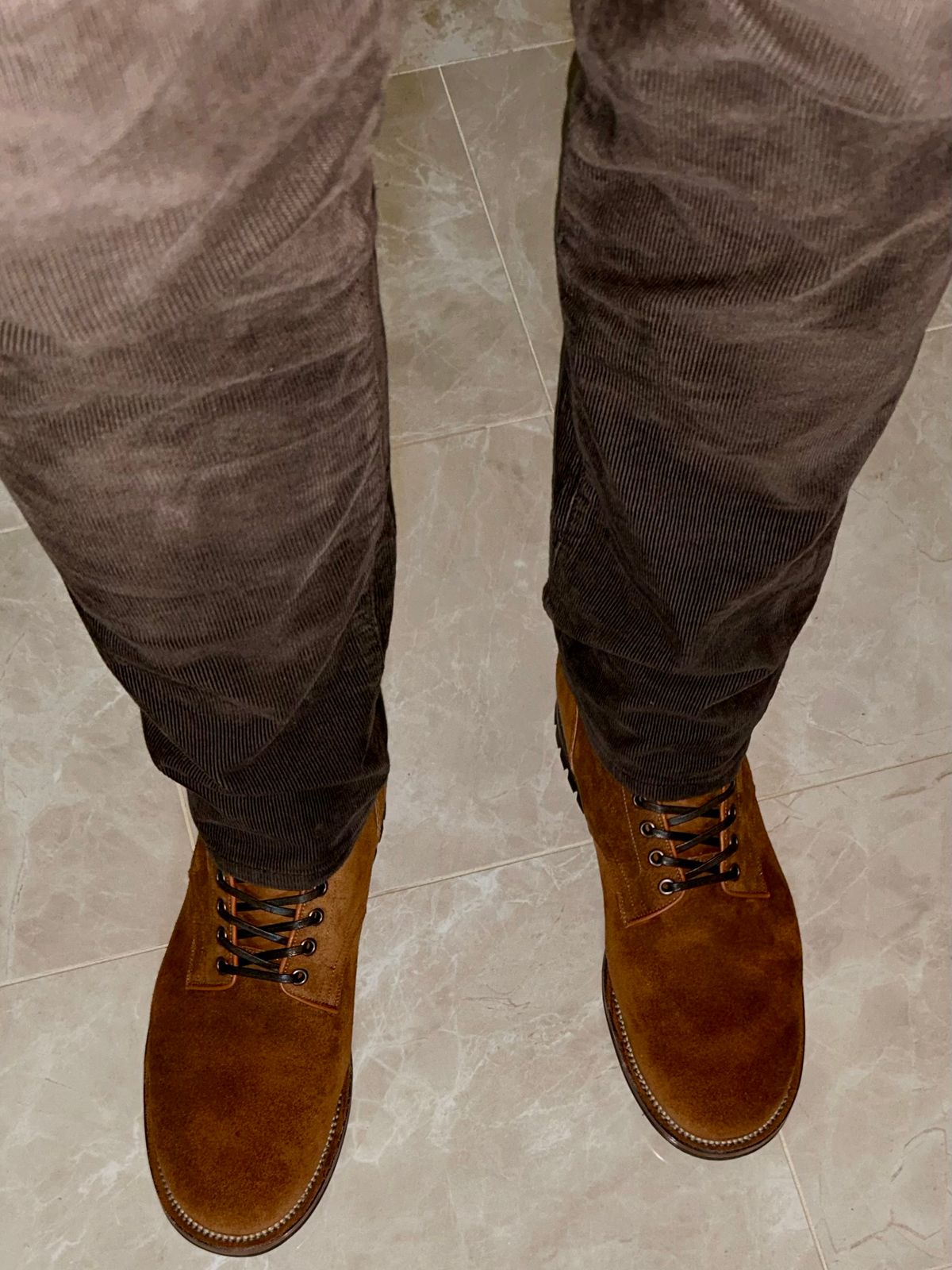 Photo by lowrollr on November 14, 2025 of the Viberg Service Boot in Horween Aged Bark Chamois Roughout.