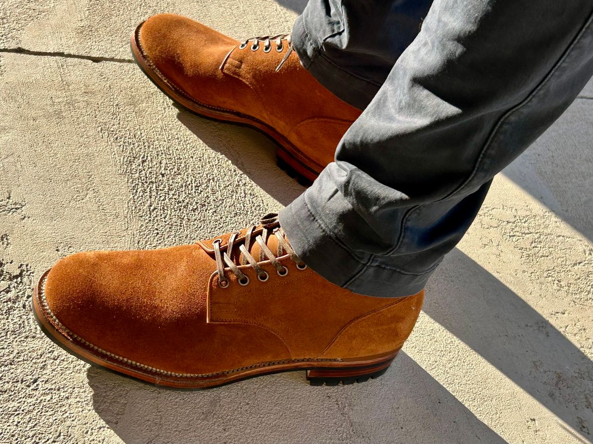 Photo by lowrollr on December 9, 2025 of the Viberg Service Boot in Horween Aged Bark Chamois Roughout.