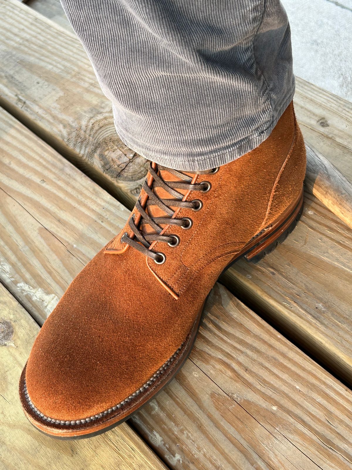 Photo by lowrollr on January 28, 2026 of the Viberg Service Boot in Horween Aged Bark Chamois Roughout.