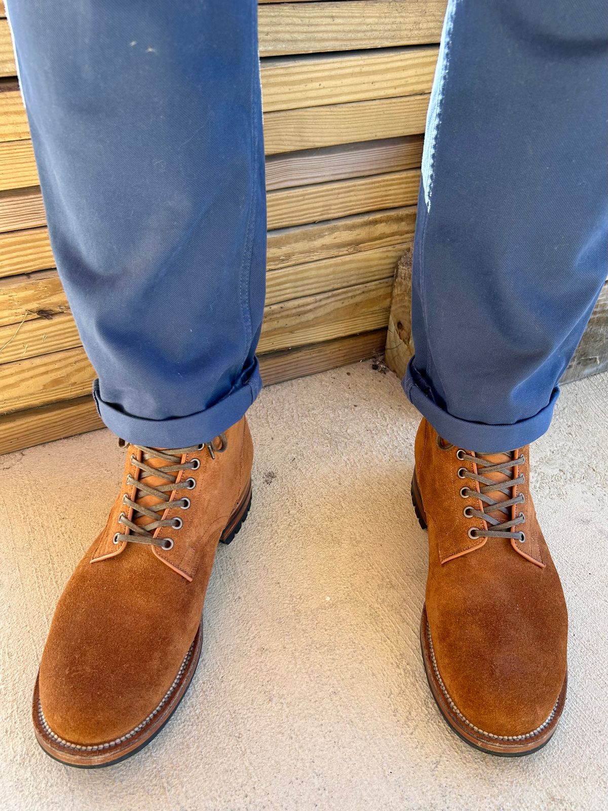 Photo by lowrollr on April 28, 2026 of the Viberg Service Boot in Horween Aged Bark Chamois Roughout.