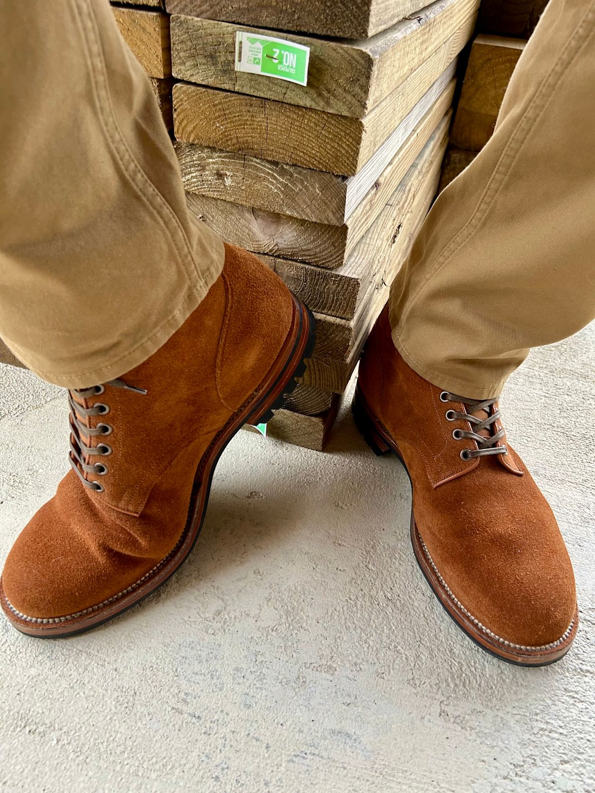 Photo by lowrollr on May 1, 2026 of the Viberg Service Boot in Horween Aged Bark Chamois Roughout.