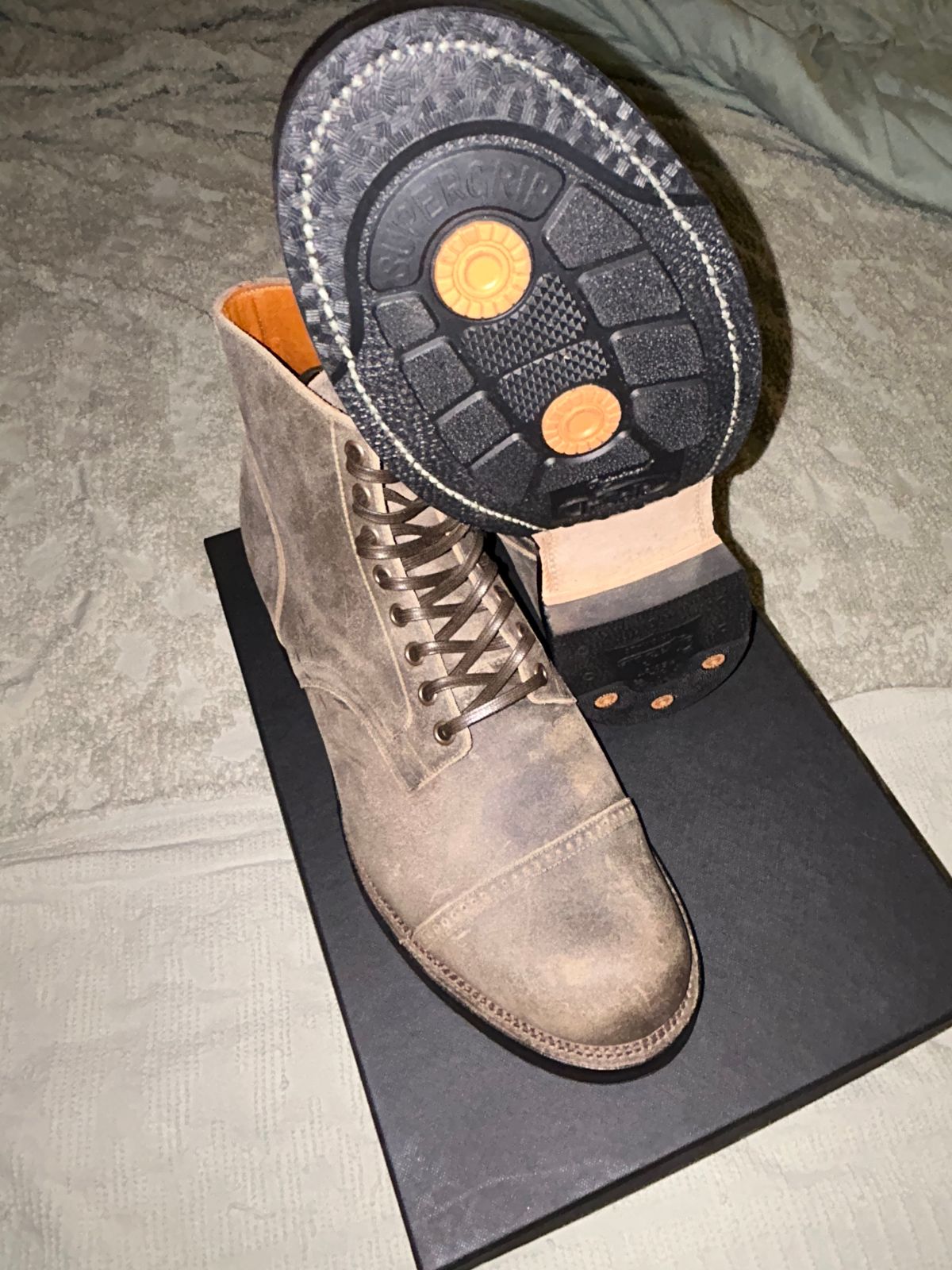 Photo by lowrollr on November 30, 2025 of the Viberg Service Boot DCT in C.F. Stead Tobacco Waxy Commander.