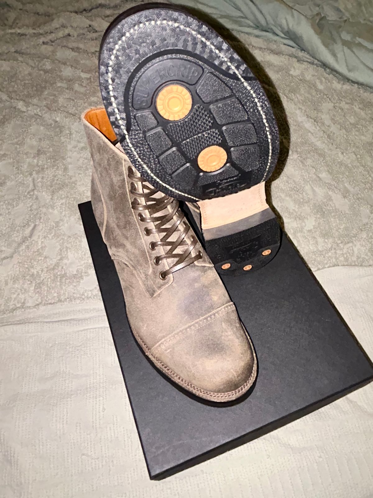 Photo by lowrollr on November 30, 2025 of the Viberg Service Boot DCT in C.F. Stead Tobacco Waxy Commander.