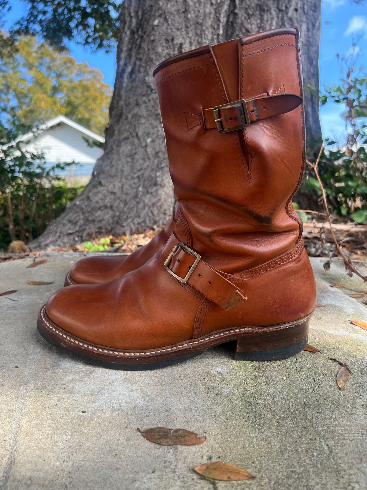 Photo by sons.moon.leather on February 4, 2025 of the John Lofgren Wabash Engineer Boots in Badalassi Carlo Cognac Minerva.