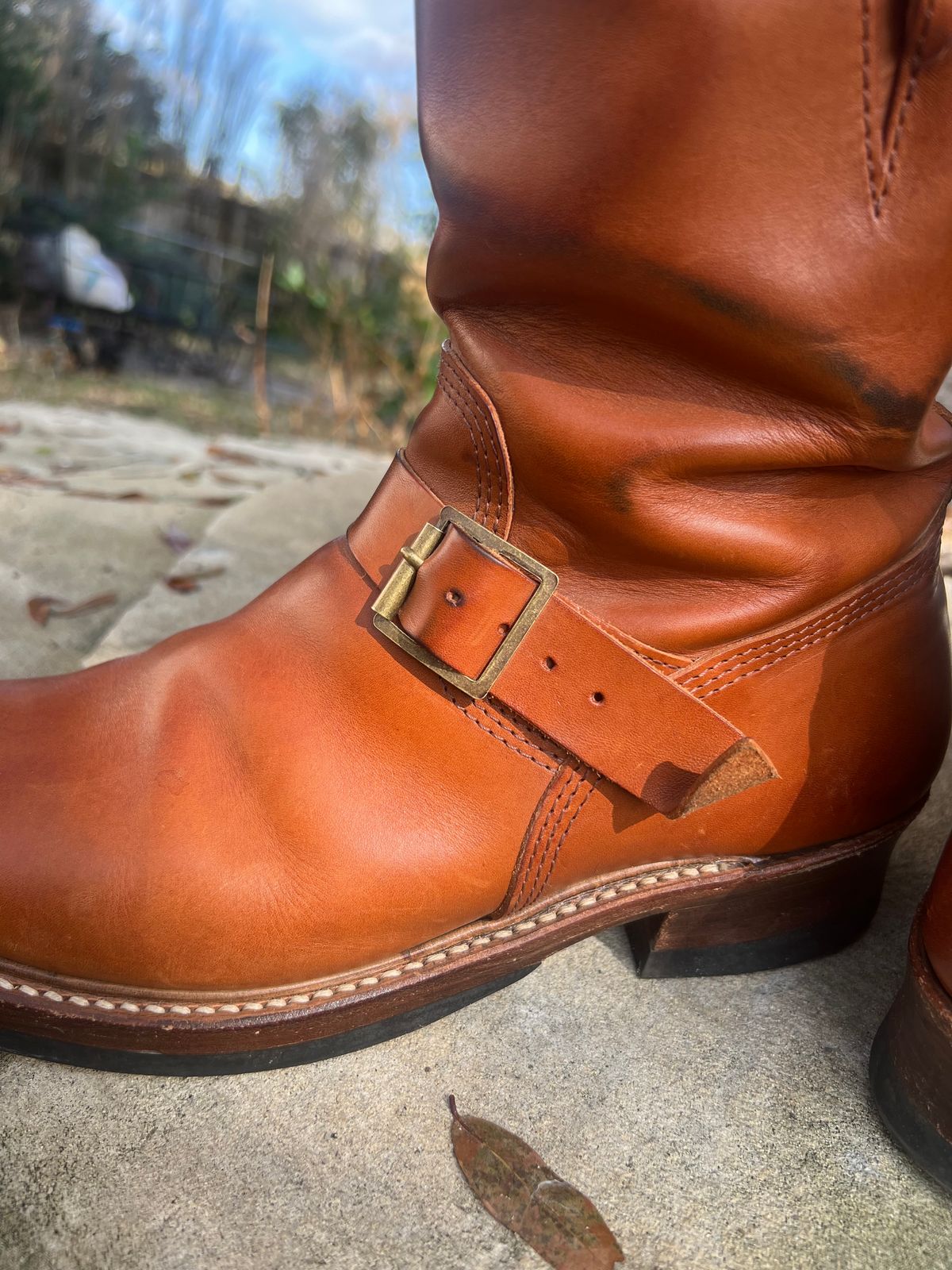 Photo by sons.moon.leather on February 4, 2025 of the John Lofgren Wabash Engineer Boots in Badalassi Carlo Cognac Minerva.